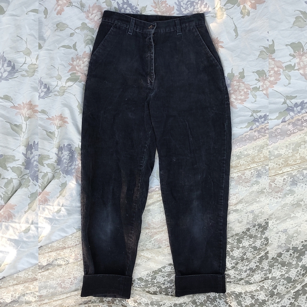 Vintage 1990 90s Goth Punk Whimsygoth Academia Fairy Black Corduroy Slacks Pants